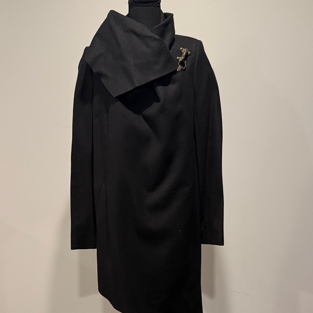 All Saints Asymmetrical Black Jacket with Statement Collar